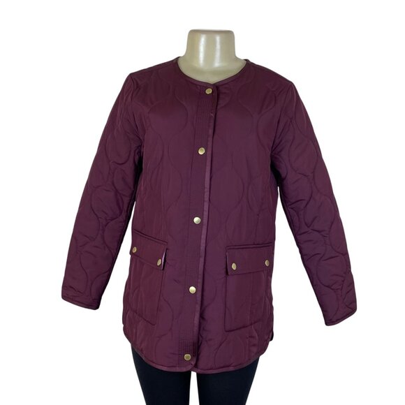 Talbots Womens Burgundy Quilted Jacket With Gold Snap Buttons Petite Size SP - Picture 1 of 6